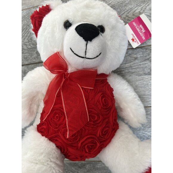 Teddy‎ Bear Plush Red Roses Bow 14" Valentine Love Way to Celebrate White NWT - Picture 2 of 12